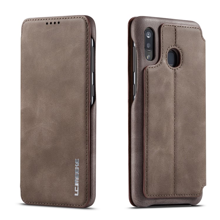 LC.IMEEKE Retro Style Leather Phone Shell with Card Holder for Samsung Galaxy A20e - Coffee-1