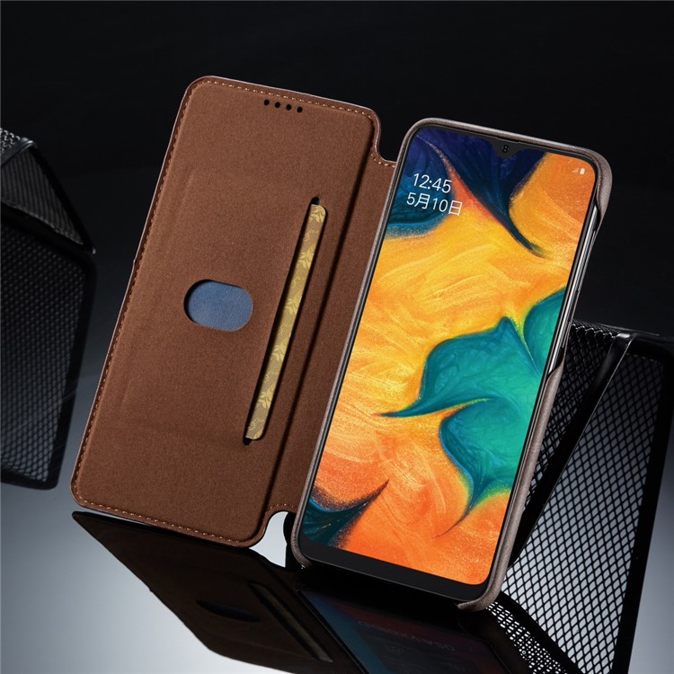 LC.IMEEKE Retro Style Leather Phone Shell with Card Holder for Samsung Galaxy A20e - Coffee-10