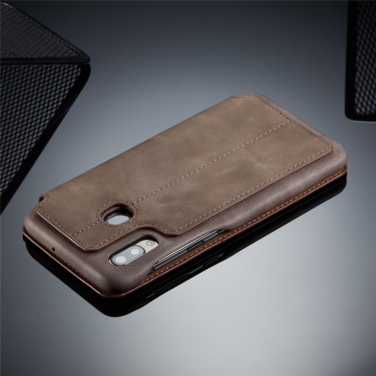 LC.IMEEKE Retro Style Leather Phone Shell with Card Holder for Samsung Galaxy A20e - Coffee-12