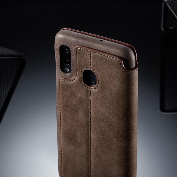 LC.IMEEKE Retro Style Leather Phone Shell with Card Holder for Samsung Galaxy A20e - Coffee-15