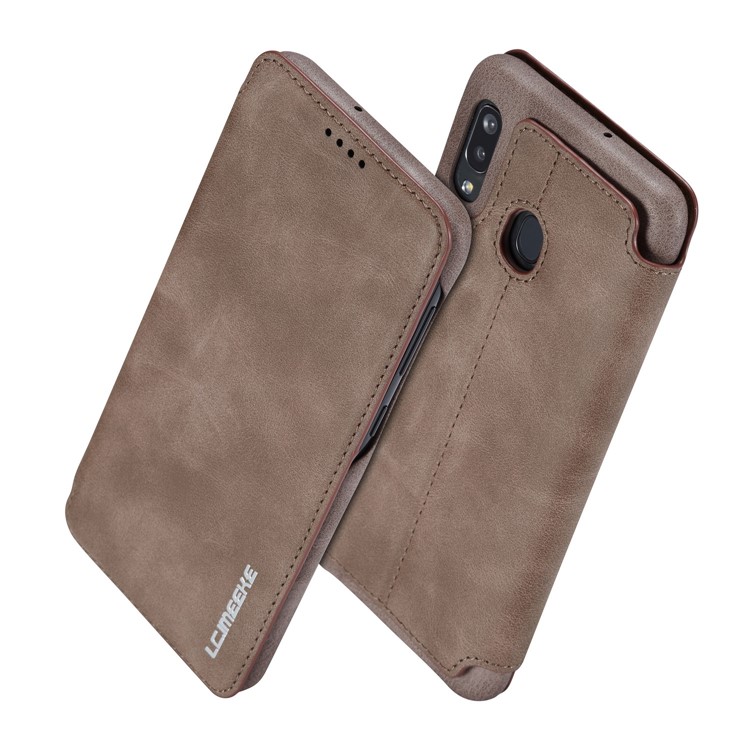 LC.IMEEKE Retro Style Leather Phone Shell with Card Holder for Samsung Galaxy A20e - Coffee-2
