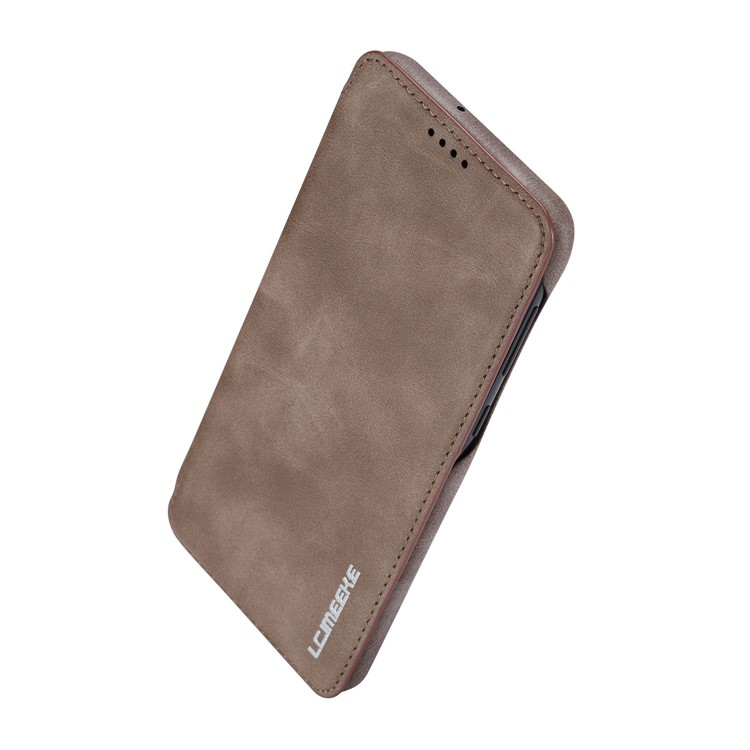 LC.IMEEKE Retro Style Leather Phone Shell with Card Holder for Samsung Galaxy A20e - Coffee-5