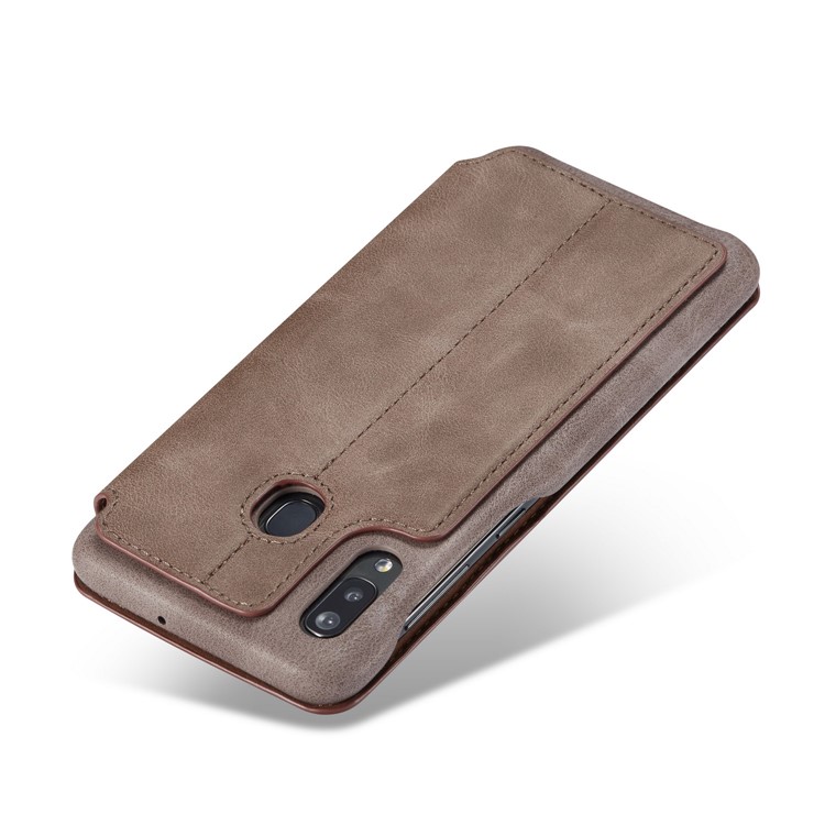 LC.IMEEKE Retro Style Leather Phone Shell with Card Holder for Samsung Galaxy A20e - Coffee-7