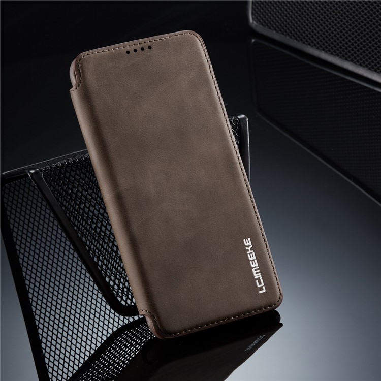 LC.IMEEKE Retro Style Leather Phone Shell with Card Holder for Samsung Galaxy A20e - Coffee-9