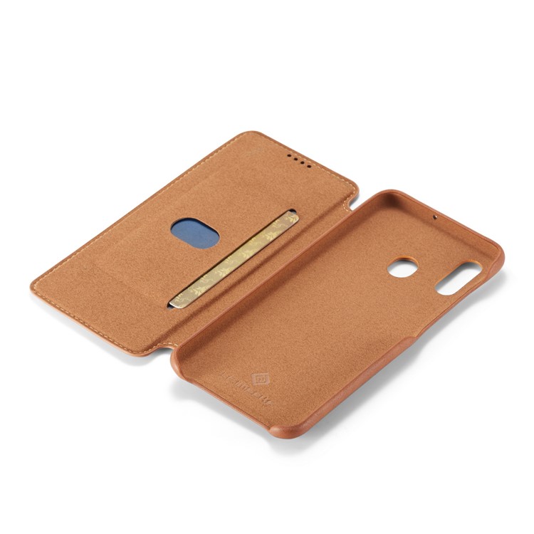LC.IMEEKE Retro Style Flip Leather Card Holder Phone Shell for Samsung Galaxy A40 - Brown-10