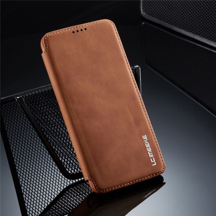 LC.IMEEKE Retro Style Flip Leather Card Holder Phone Shell for Samsung Galaxy A40 - Brown-12
