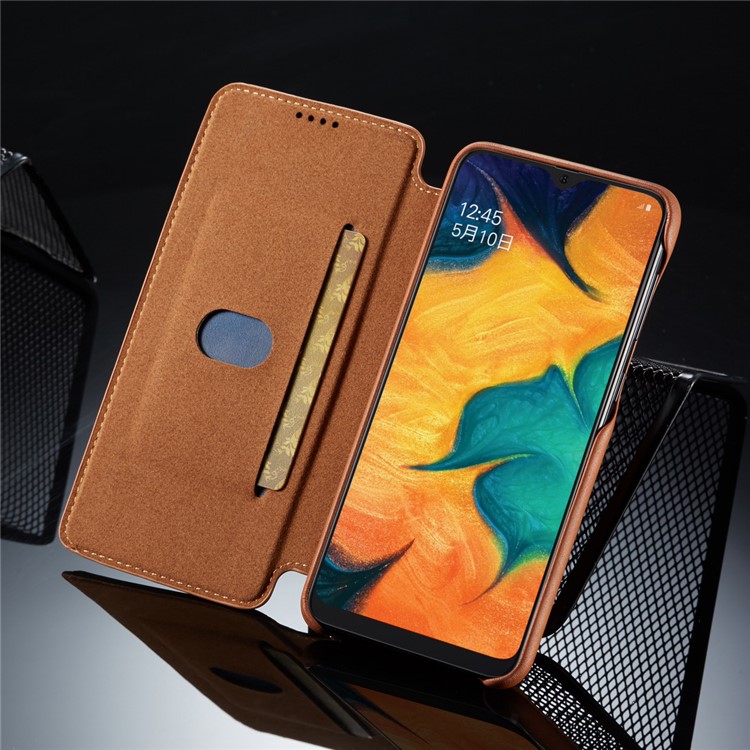LC.IMEEKE Retro Style Flip Leather Card Holder Phone Shell for Samsung Galaxy A40 - Brown-13