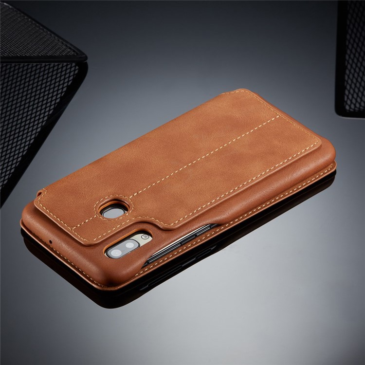 LC.IMEEKE Retro Style Flip Leather Card Holder Phone Shell for Samsung Galaxy A40 - Brown-14