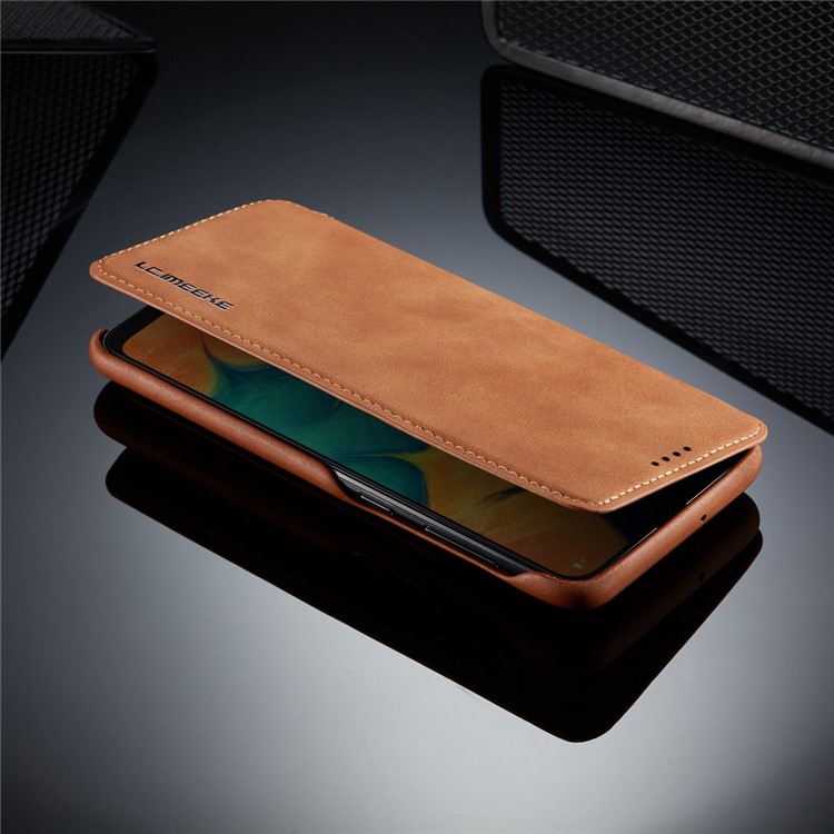 LC.IMEEKE Retro Style Flip Leather Card Holder Phone Shell for Samsung Galaxy A40 - Brown-16