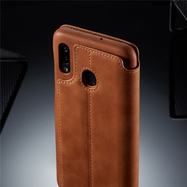 LC.IMEEKE Retro Style Flip Leather Card Holder Phone Shell for Samsung Galaxy A40 - Brown-17