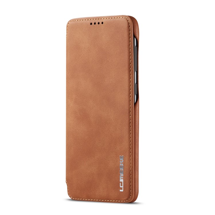 LC.IMEEKE Retro Style Flip Leather Card Holder Phone Shell for Samsung Galaxy A40 - Brown-3