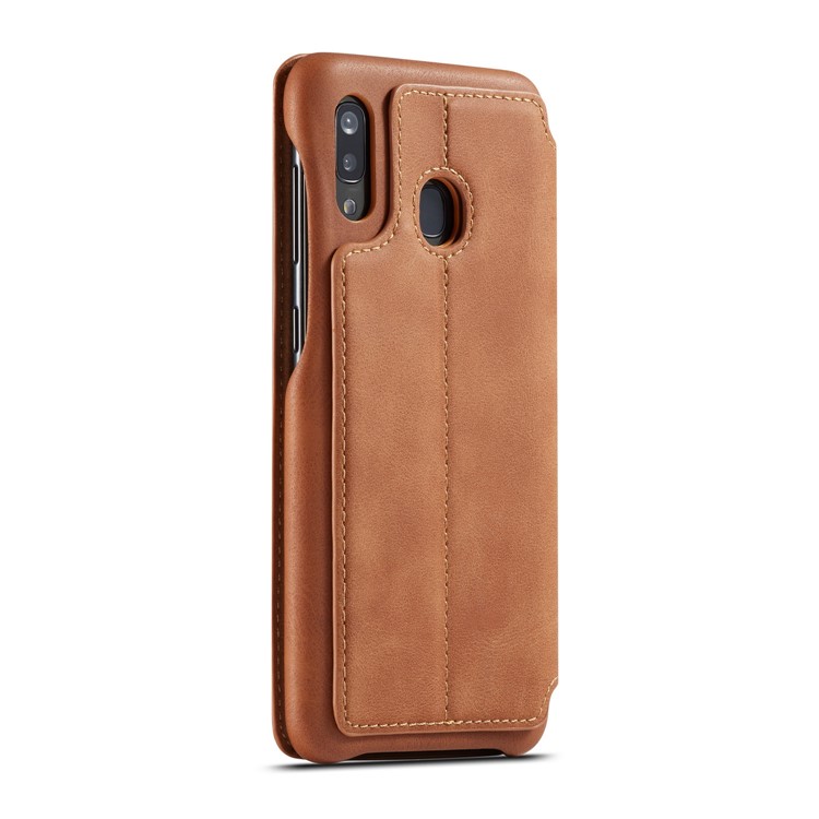 LC.IMEEKE Retro Style Flip Leather Card Holder Phone Shell for Samsung Galaxy A40 - Brown-4
