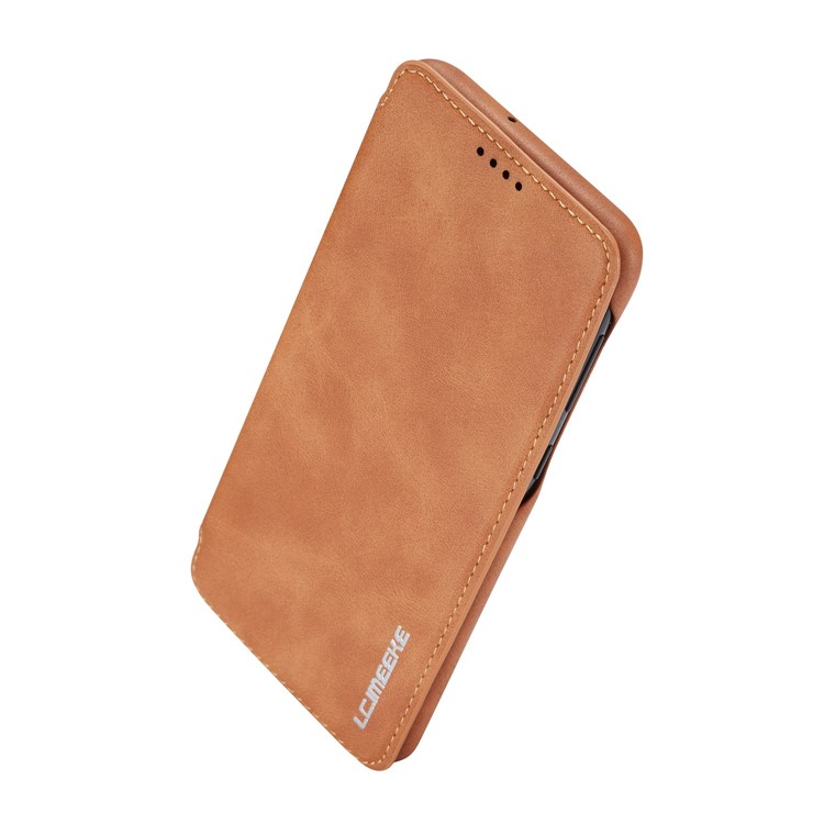 LC.IMEEKE Retro Style Flip Leather Card Holder Phone Shell for Samsung Galaxy A40 - Brown-5