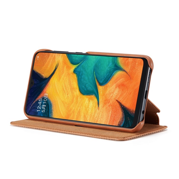 LC.IMEEKE Retro Style Flip Leather Card Holder Phone Shell for Samsung Galaxy A40 - Brown-9