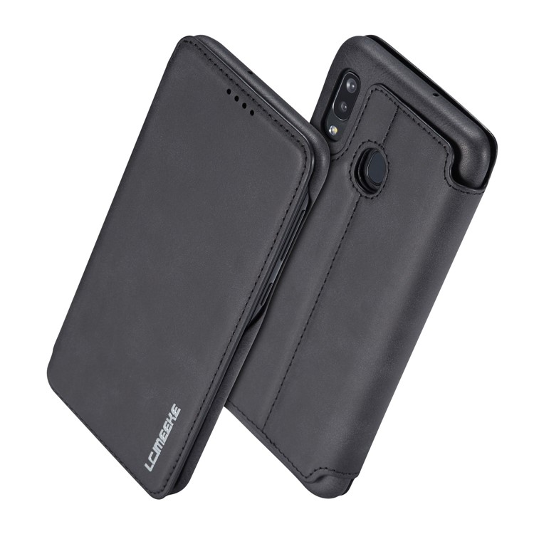 LC.IMEEKE Retro Style Leather Shell with Card Holder for Samsung Galaxy A30/A20 - Black-2