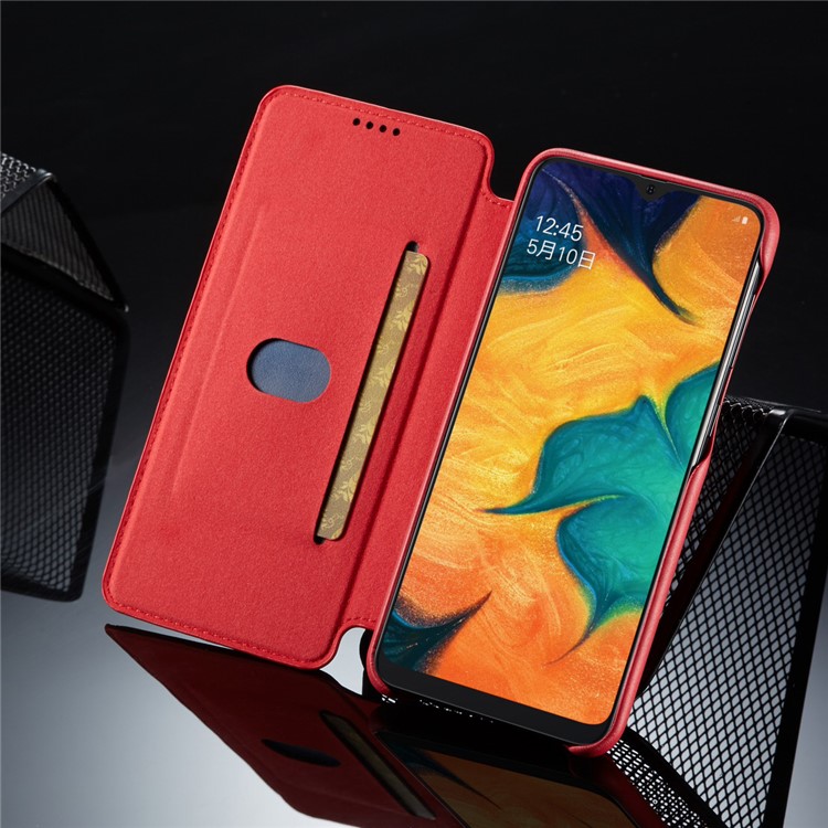 LC.IMEEKE Retro Style Leather Shell with Card Holder for Samsung Galaxy A30/A20 - Red-10