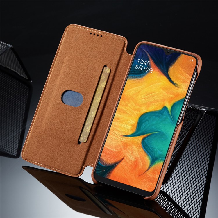 LC.IMEEKE Retro Style Leather Shell with Card Holder for Samsung Galaxy A30/A20 - Brown-13