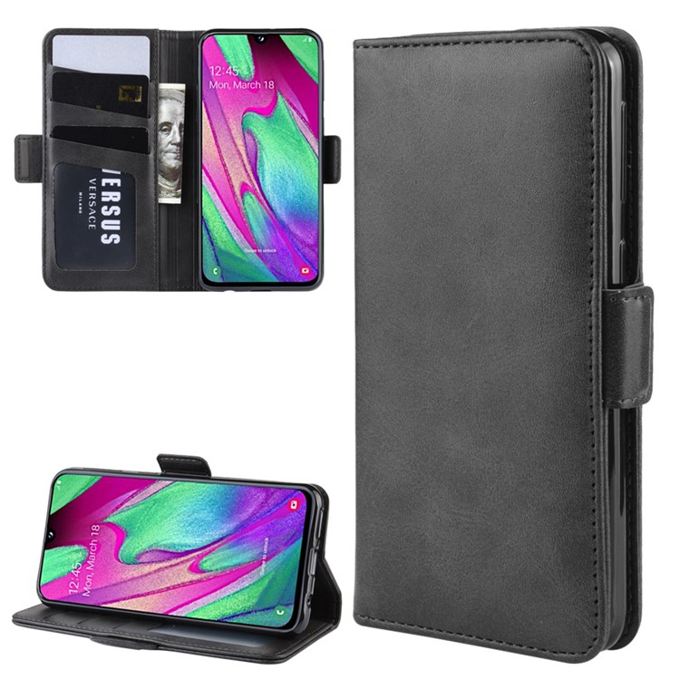 Magnet Adsorption Split Leather Wallet Stand Phone Cover Case for Samsung Galaxy A40 - Black-1