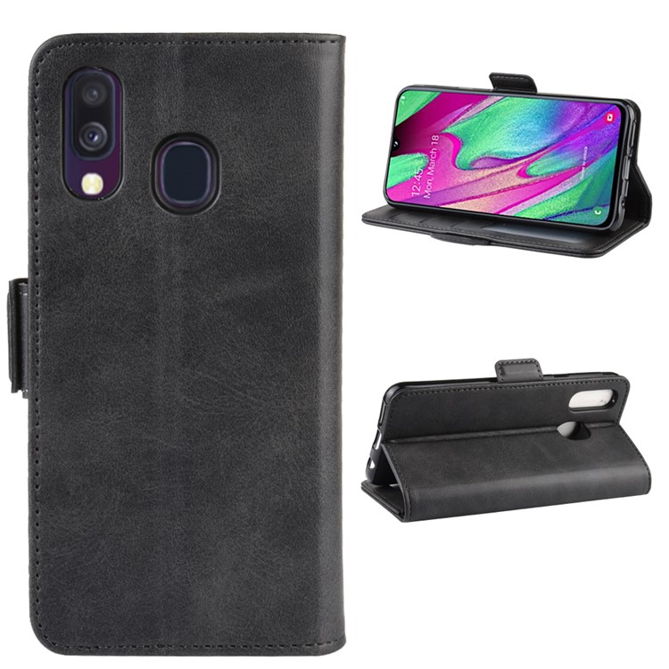 Magnet Adsorption Split Leather Wallet Stand Phone Cover Case for Samsung Galaxy A40 - Black-2