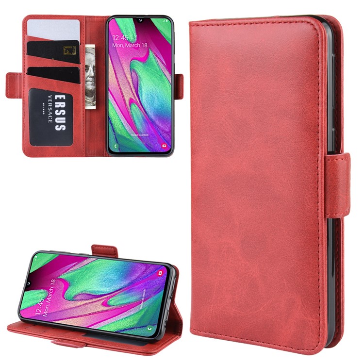 Magnet Adsorption Split Leather Wallet Stand Phone Cover Case for Samsung Galaxy A40 - Red-1