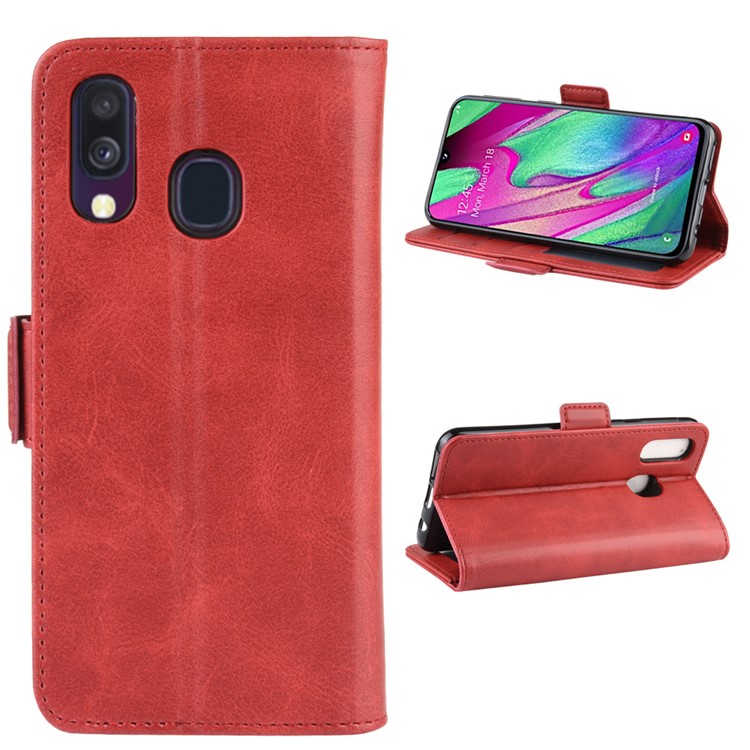 Magnet Adsorption Split Leather Wallet Stand Phone Cover Case for Samsung Galaxy A40 - Red-2