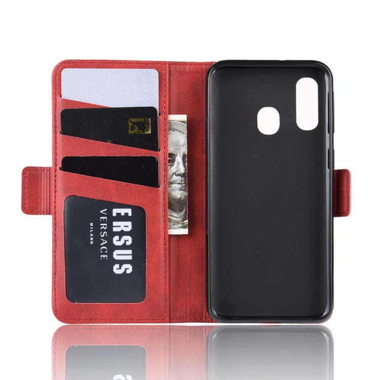 Magnet Adsorption Split Leather Wallet Stand Phone Cover Case for Samsung Galaxy A40 - Red-4