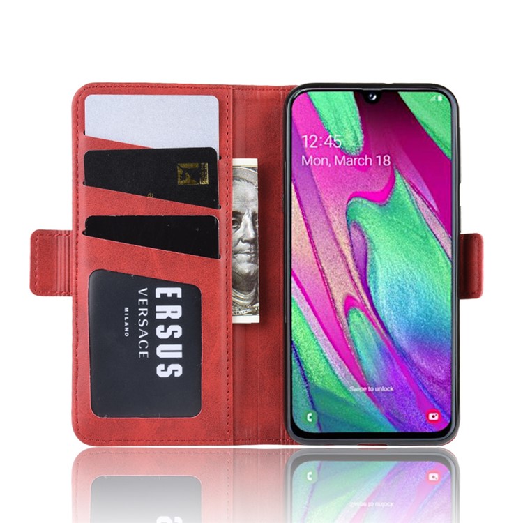 Magnet Adsorption Split Leather Wallet Stand Phone Cover Case for Samsung Galaxy A40 - Red-5