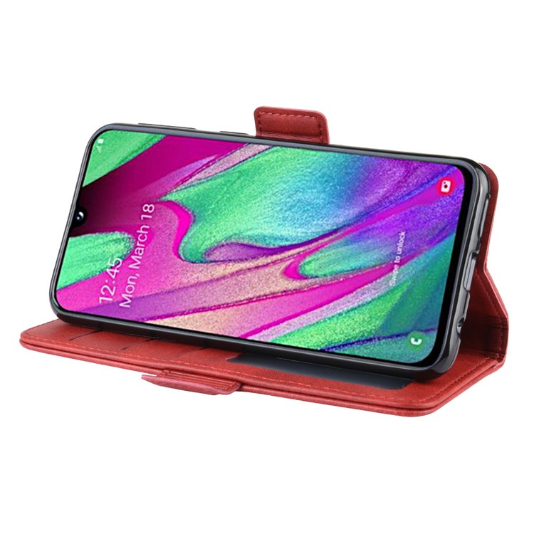 Magnet Adsorption Split Leather Wallet Stand Phone Cover Case for Samsung Galaxy A40 - Red-6