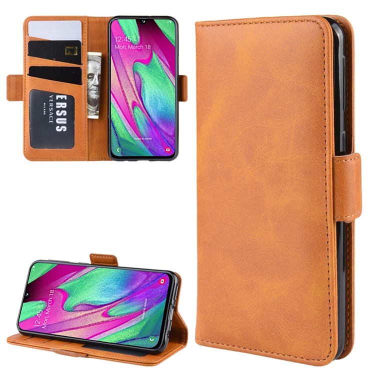 Magnet Adsorption Split Leather Wallet Stand Phone Cover Case for Samsung Galaxy A40 - Brown-1