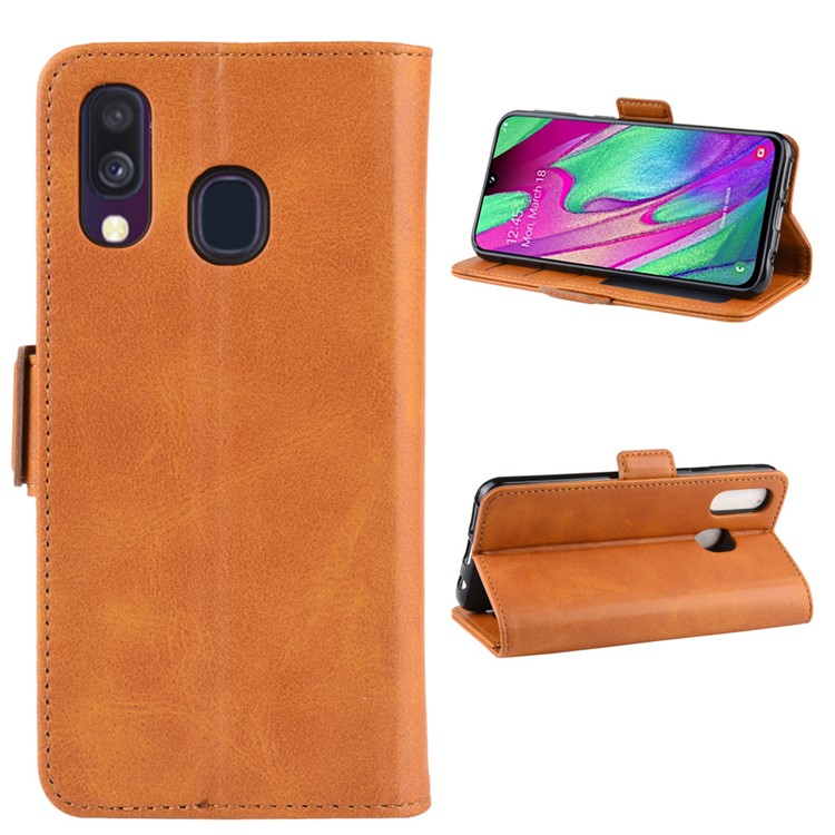 Magnet Adsorption Split Leather Wallet Stand Phone Cover Case for Samsung Galaxy A40 - Brown-2