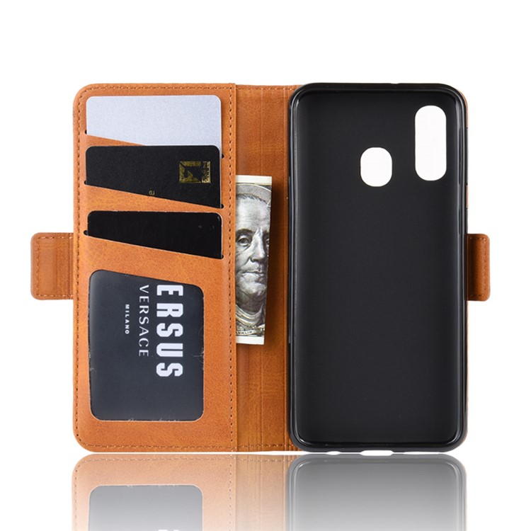 Magnet Adsorption Split Leather Wallet Stand Phone Cover Case for Samsung Galaxy A40 - Brown-4