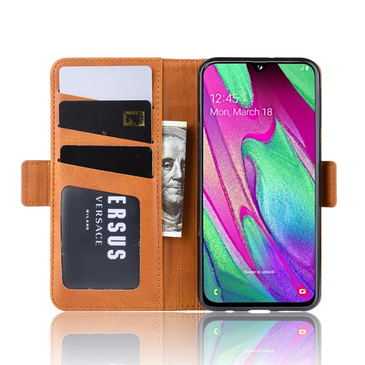 Magnet Adsorption Split Leather Wallet Stand Phone Cover Case for Samsung Galaxy A40 - Brown-5