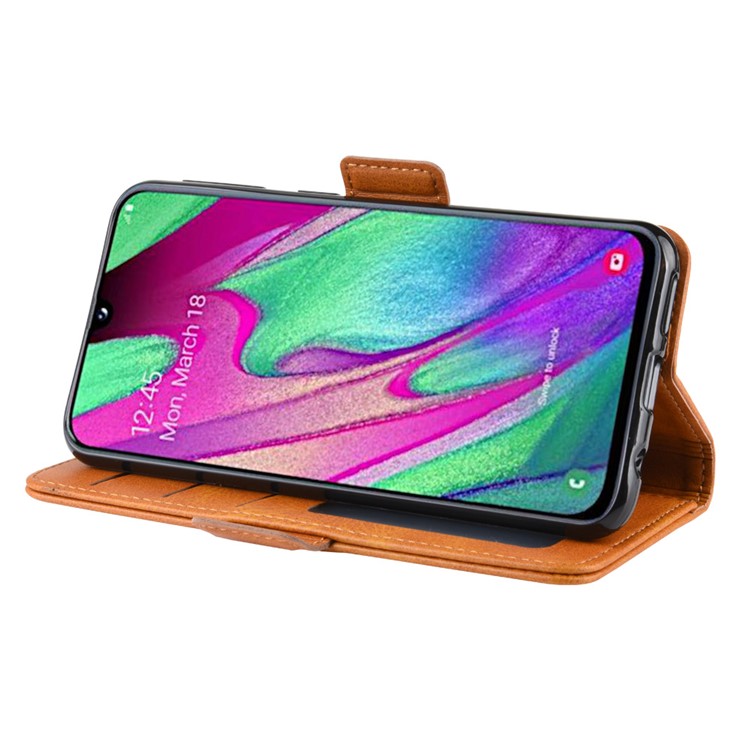 Magnet Adsorption Split Leather Wallet Stand Phone Cover Case for Samsung Galaxy A40 - Brown-6