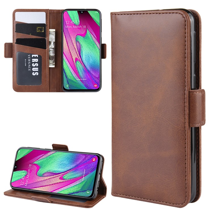 Magnet Adsorption Split Leather Wallet Stand Phone Cover Case for Samsung Galaxy A40 - Coffee-1