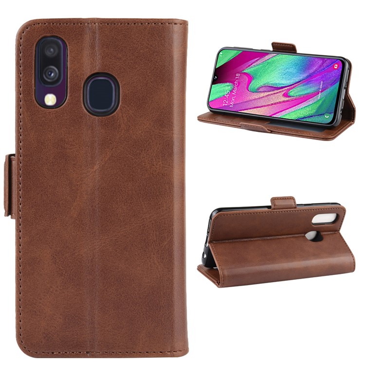 Magnet Adsorption Split Leather Wallet Stand Phone Cover Case for Samsung Galaxy A40 - Coffee-2