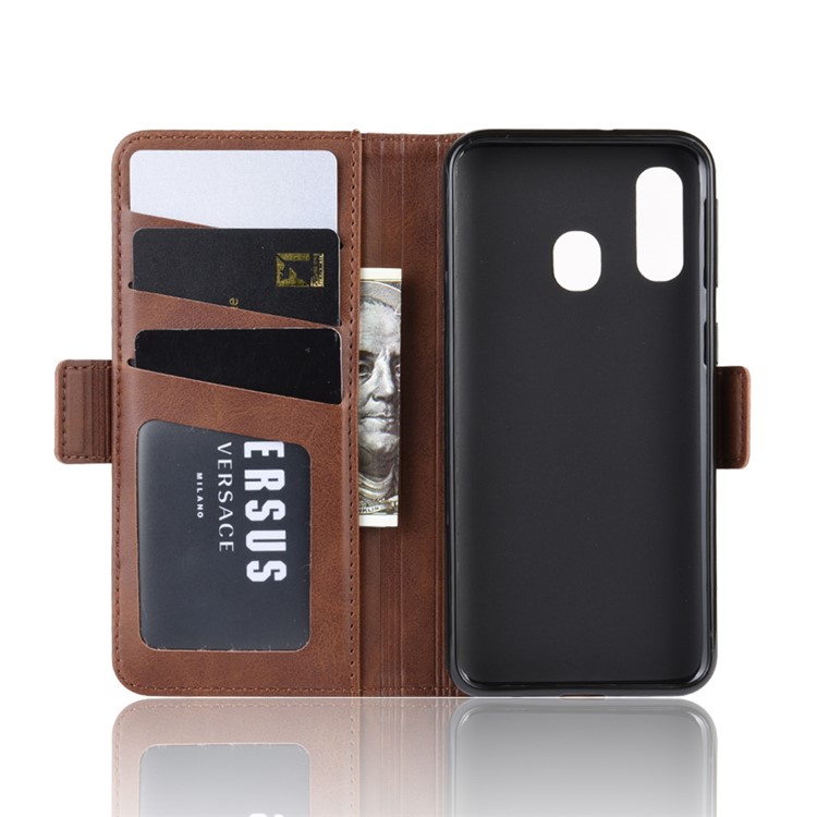 Magnet Adsorption Split Leather Wallet Stand Phone Cover Case for Samsung Galaxy A40 - Coffee-4