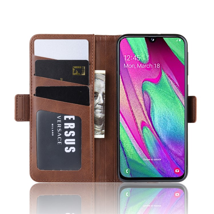 Magnet Adsorption Split Leather Wallet Stand Phone Cover Case for Samsung Galaxy A40 - Coffee-5