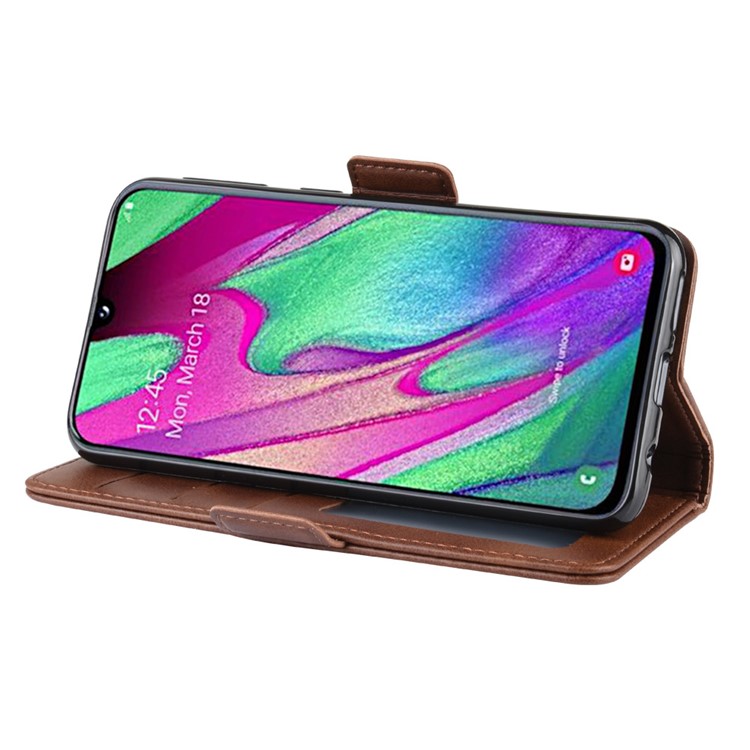 Magnet Adsorption Split Leather Wallet Stand Phone Cover Case for Samsung Galaxy A40 - Coffee-6