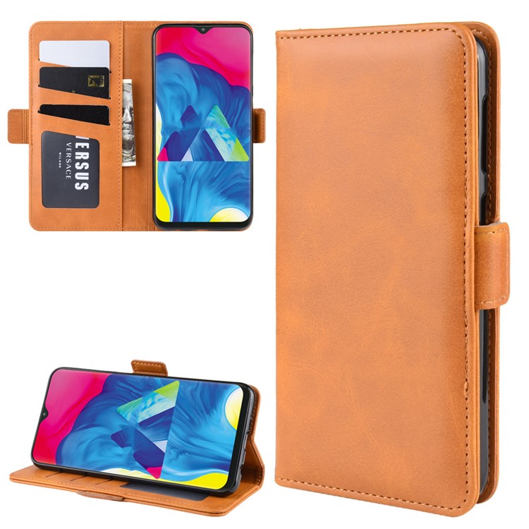 Magnet Adsorption Split Leather Wallet Stand Casing Shell for Samsung Galaxy A10/M10 - Brown-1
