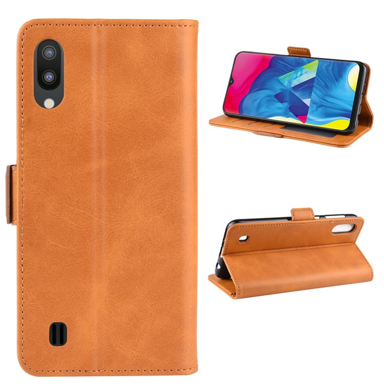 Magnet Adsorption Split Leather Wallet Stand Casing Shell for Samsung Galaxy A10/M10 - Brown-2
