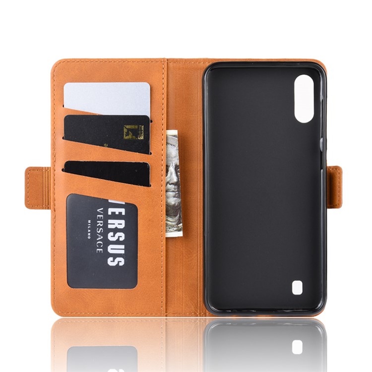 Magnet Adsorption Split Leather Wallet Stand Casing Shell for Samsung Galaxy A10/M10 - Brown-4