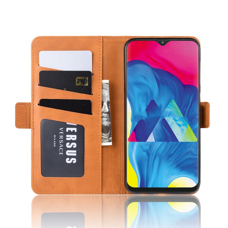 Magnet Adsorption Split Leather Wallet Stand Casing Shell for Samsung Galaxy A10/M10 - Brown-5