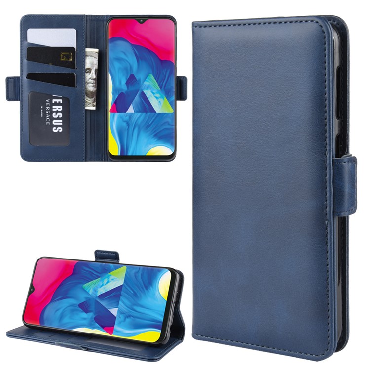 Magnet Adsorption Split Leather Wallet Stand Casing Shell for Samsung Galaxy A10/M10 - Blue-1