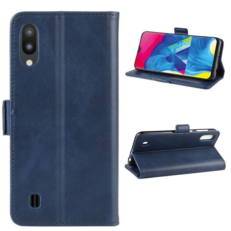 Magnet Adsorption Split Leather Wallet Stand Casing Shell for Samsung Galaxy A10/M10 - Blue-2