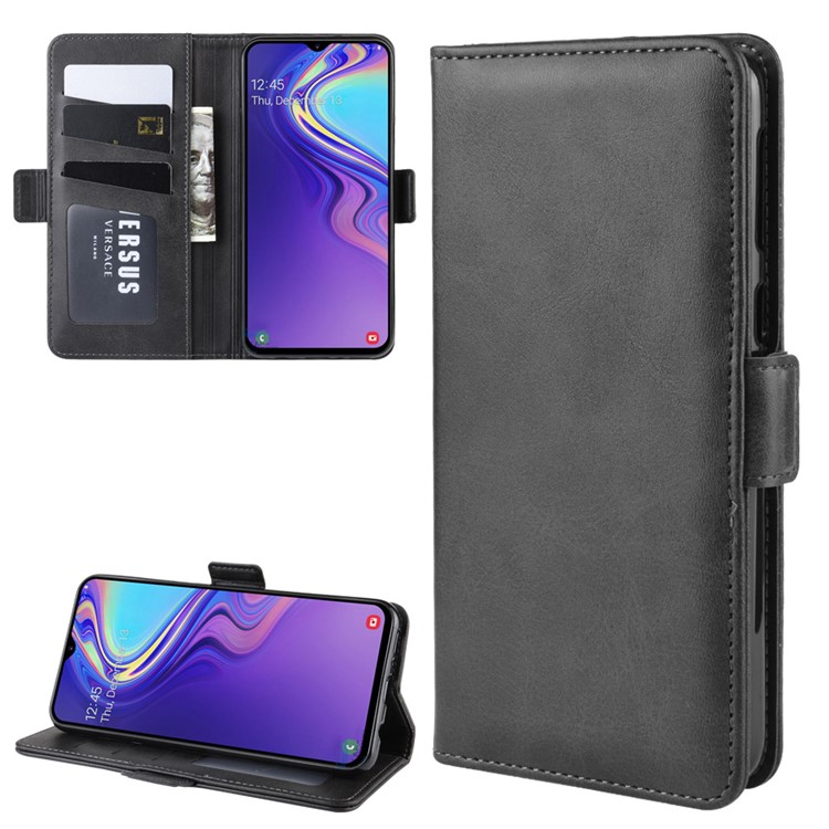 Magnet Adsorption Split Leather Wallet Phone Stand Case for Samsung Galaxy M20 - Black-1