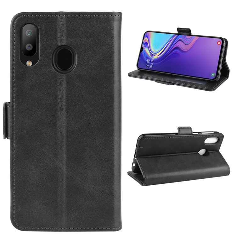 Magnet Adsorption Split Leather Wallet Phone Stand Case for Samsung Galaxy M20 - Black-2