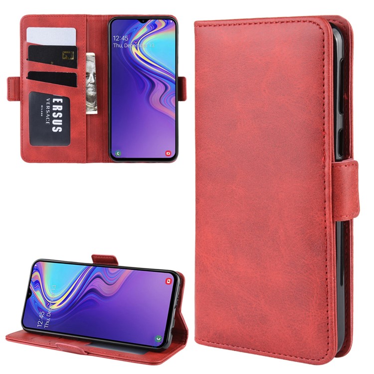 Magnet Adsorption Split Leather Wallet Phone Stand Case for Samsung Galaxy M20 - Red-1