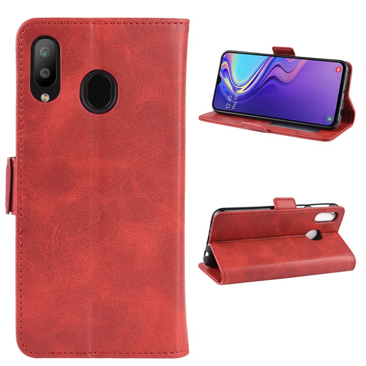 Magnet Adsorption Split Leather Wallet Phone Stand Case for Samsung Galaxy M20 - Red-2
