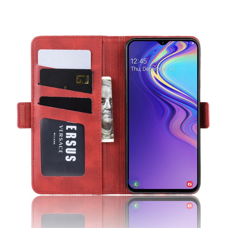 Magnet Adsorption Split Leather Wallet Phone Stand Case for Samsung Galaxy M20 - Red-5