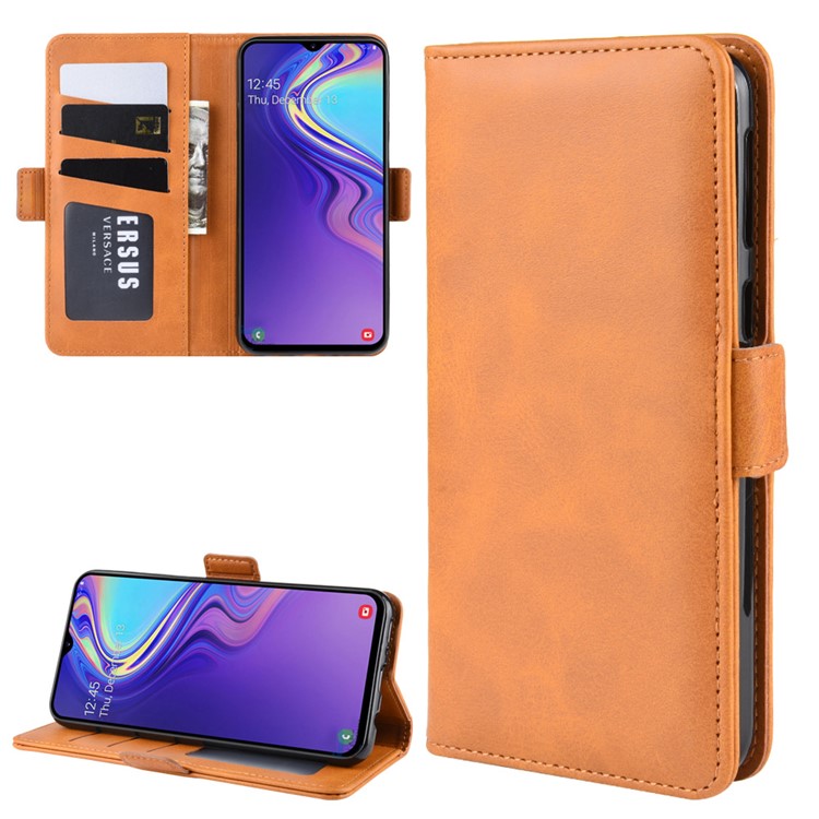 Magnet Adsorption Split Leather Wallet Phone Stand Case for Samsung Galaxy M20 - Brown-1